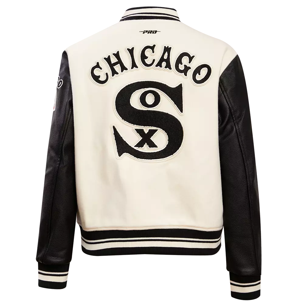 Pro Standard Women's MLB Chicago White Sox Retro Classic Rib Wool Varsity Jacket -Eggshell/Black - EGGSHELL/BLACK
