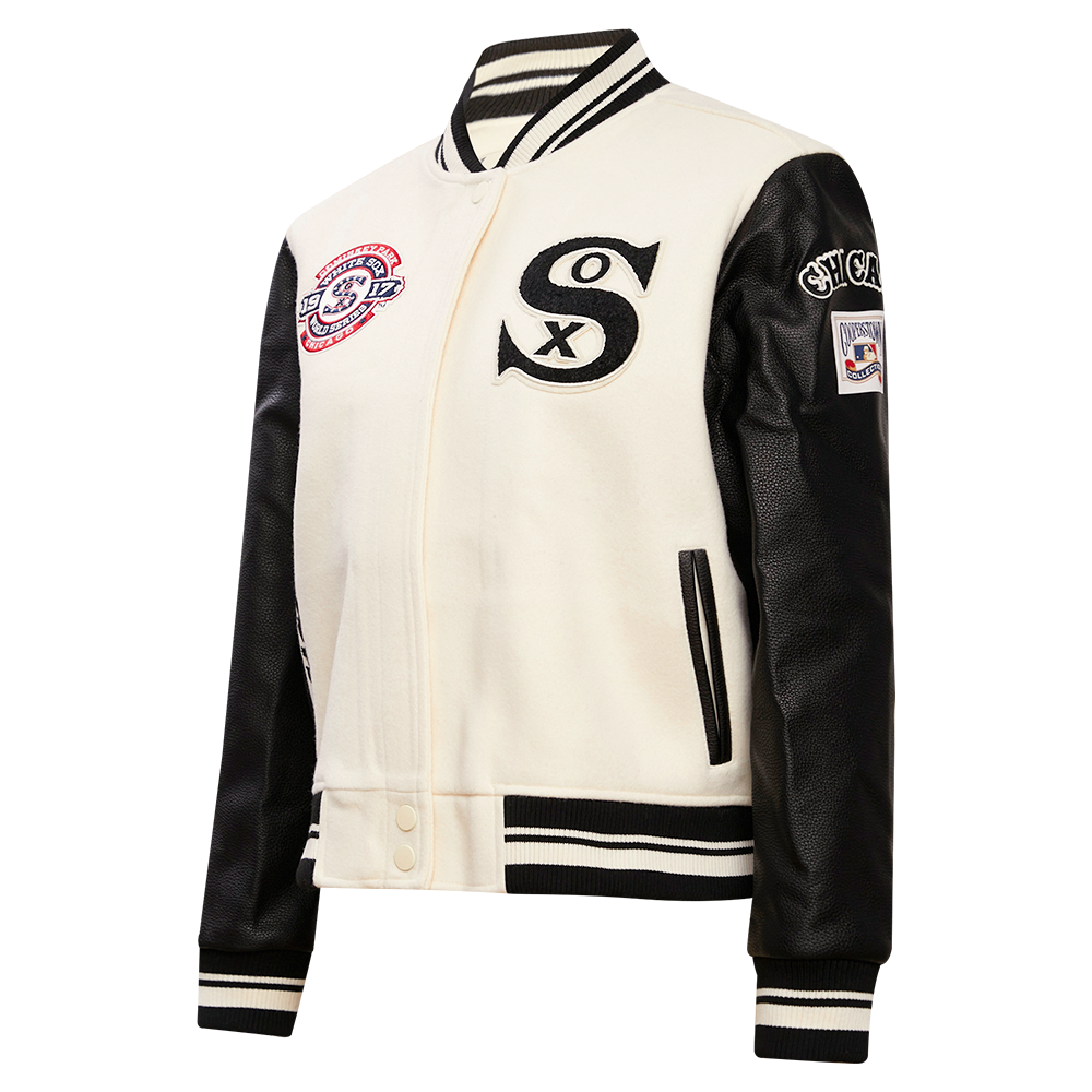 Pro Standard Women's MLB Chicago White Sox Retro Classic Rib Wool Varsity Jacket - Eggshell/Black - EGGSHELL/BLACK Thumbnail View 3