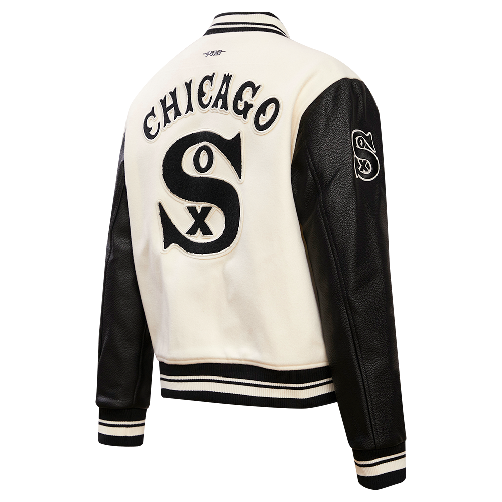 Pro Standard Women's MLB Chicago White Sox Retro Classic Rib Wool Varsity Jacket - Eggshell/Black - EGGSHELL/BLACK Thumbnail View 4
