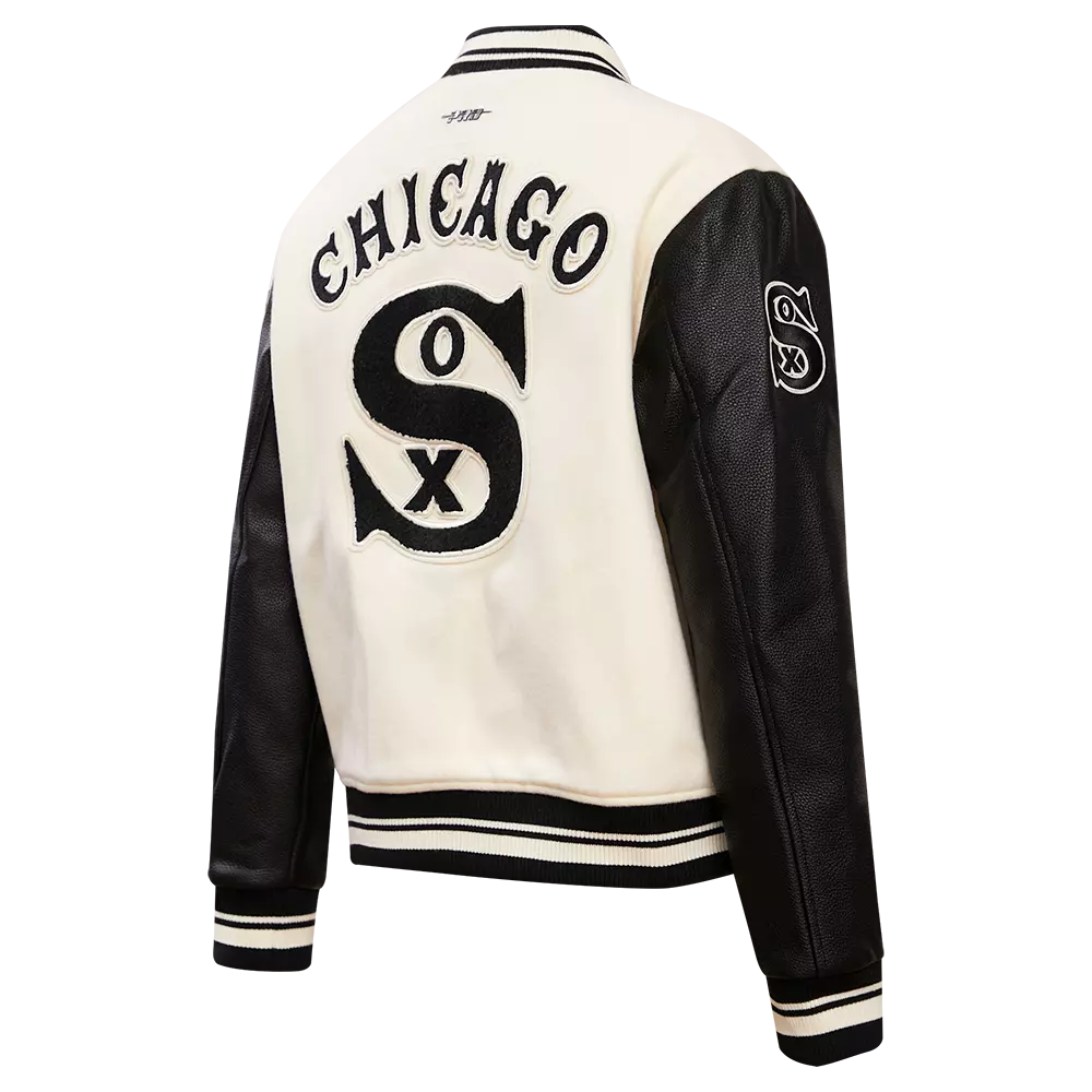 Pro Standard Women's MLB Chicago White Sox Retro Classic Rib Wool Varsity Jacket - Eggshell/Black - EGGSHELL/BLACK
