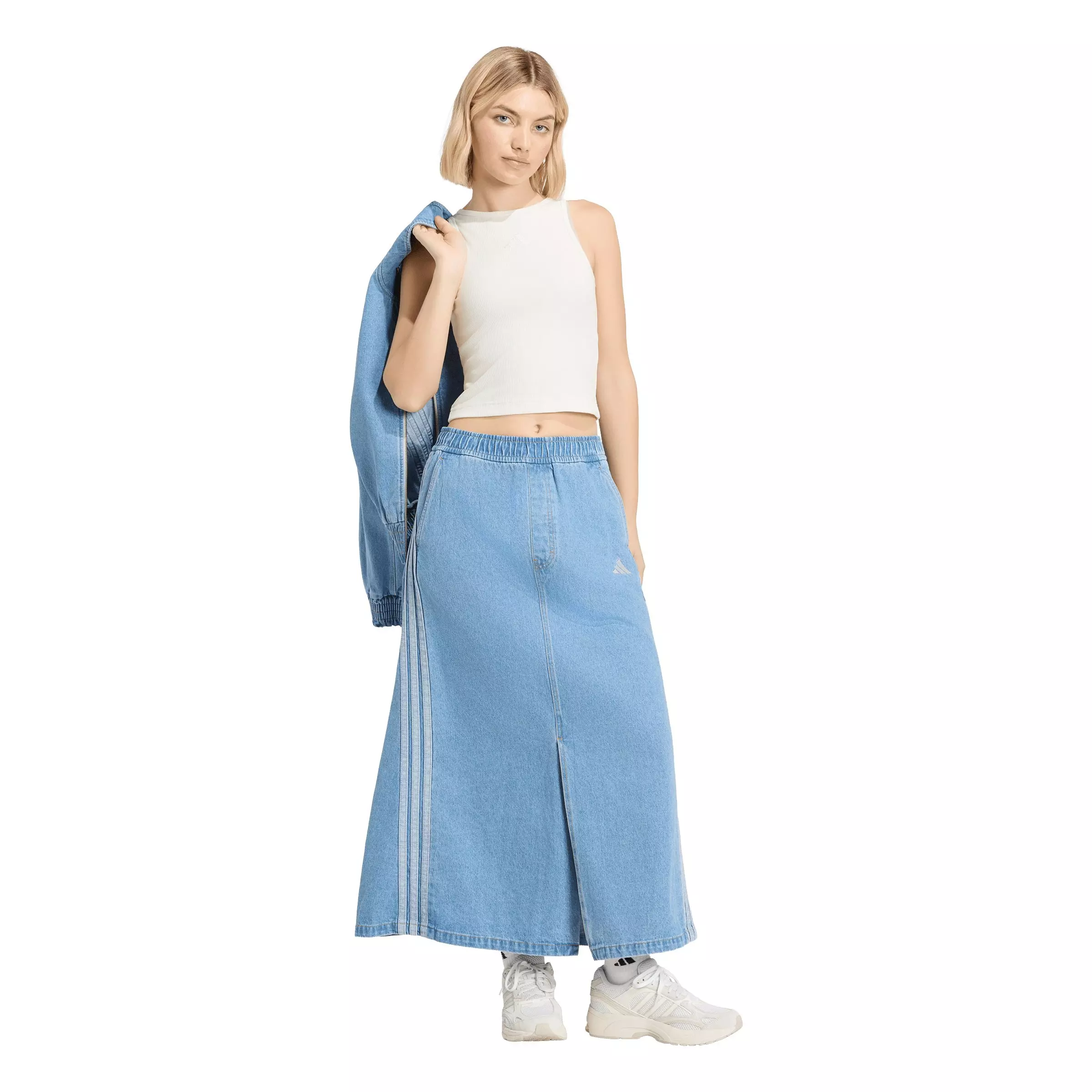 adidas Women's Stadium Light Washed Denim Loose Fit Skirt - Lt Blue - LT BLUE