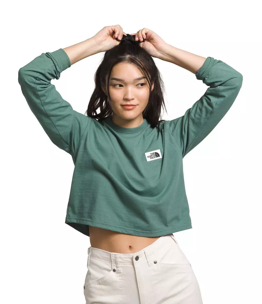 The North Face Women’s Long-Sleeve Heritage Patch Tee - DK GREEN