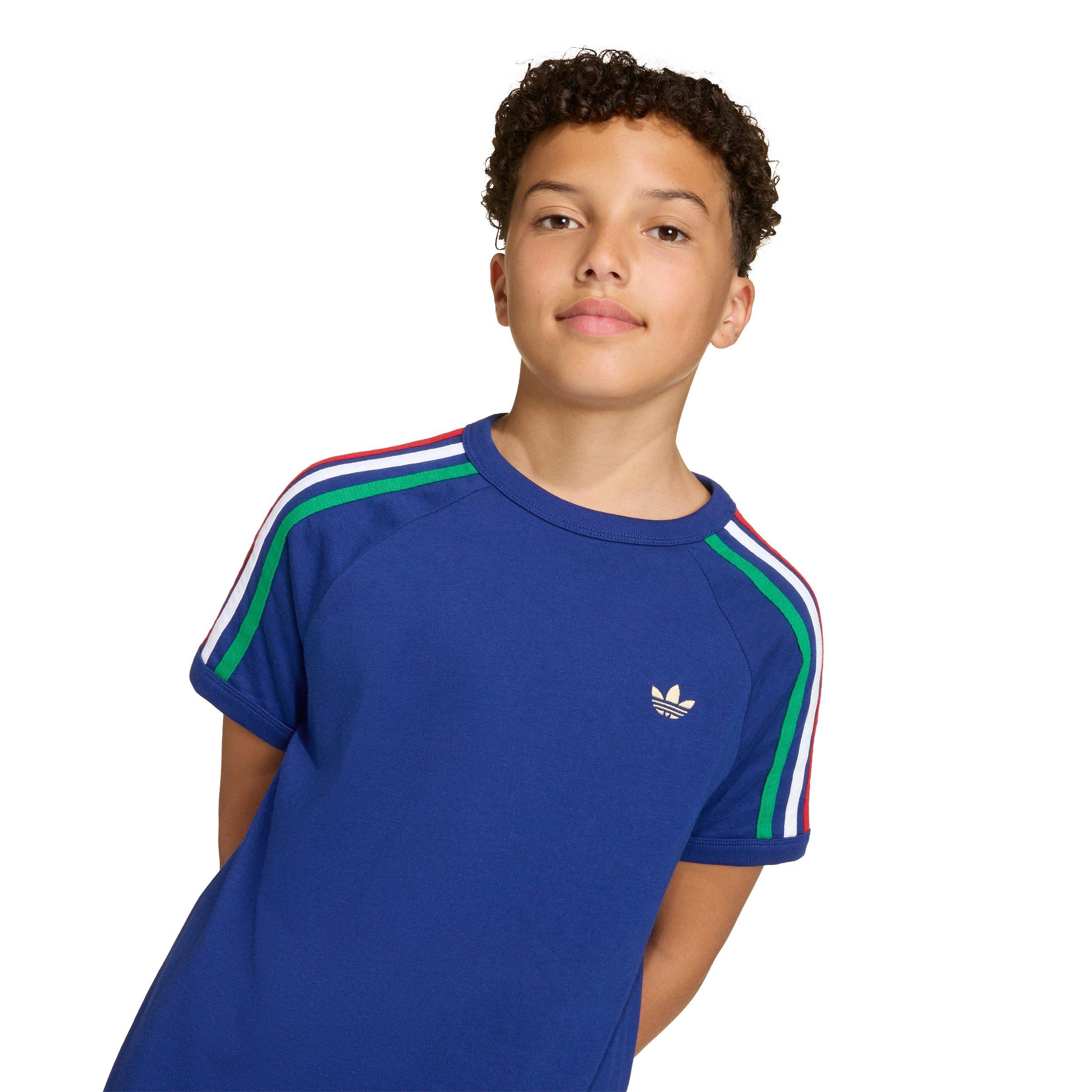 adidas Originals Big Boys' 3-Stripes T-Shirt - Blue - BLUE Thumbnail View 4