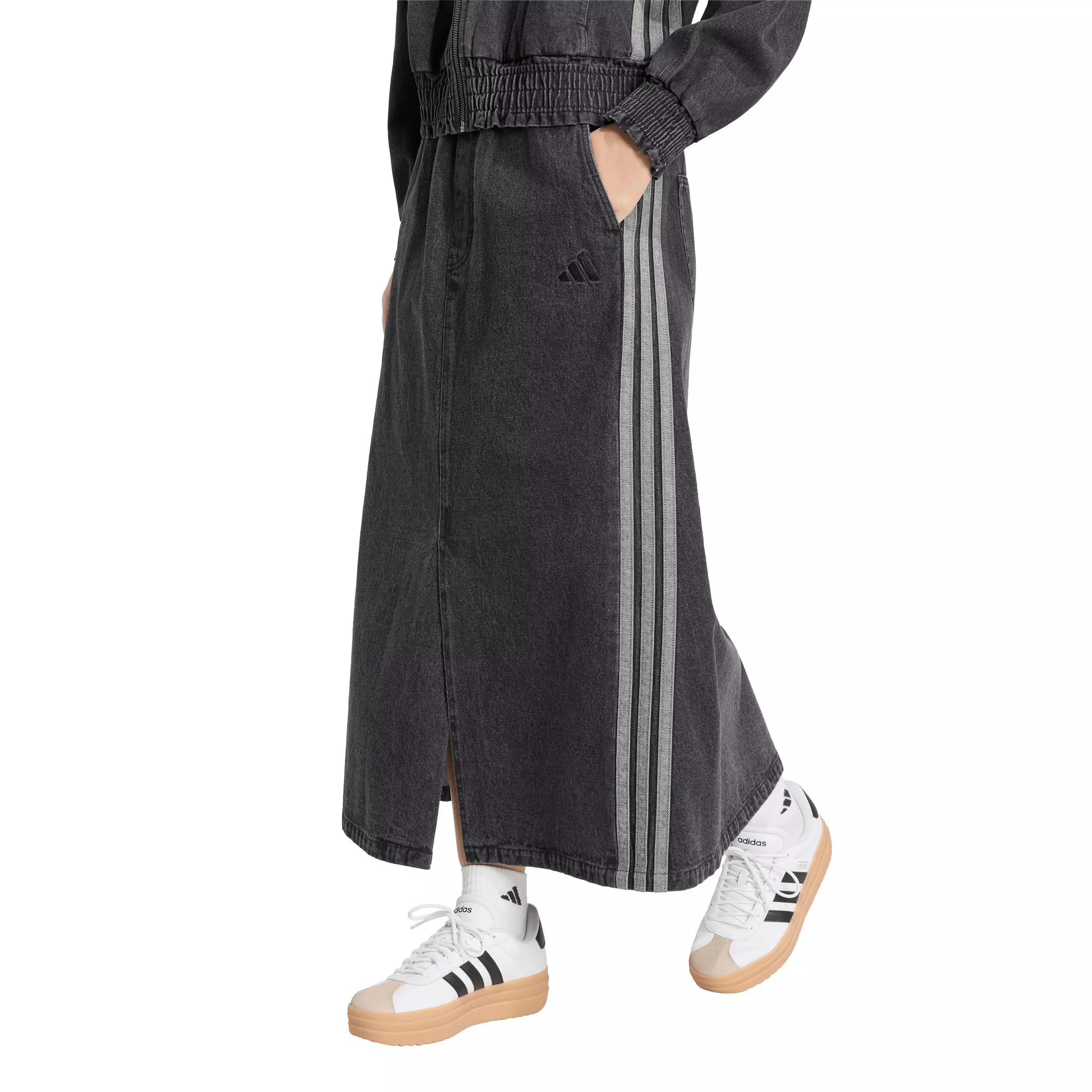 adidas Women's Stadium Dark Washed Denim Loose Fit Skirt - Black - BLACK