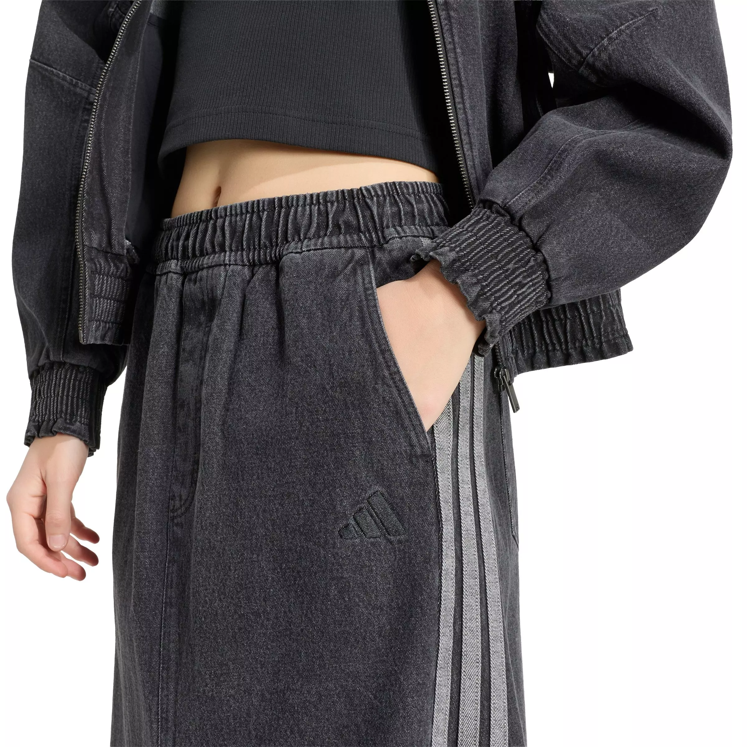 adidas Women's Stadium Dark Washed Denim Loose Fit Skirt - Black - BLACK