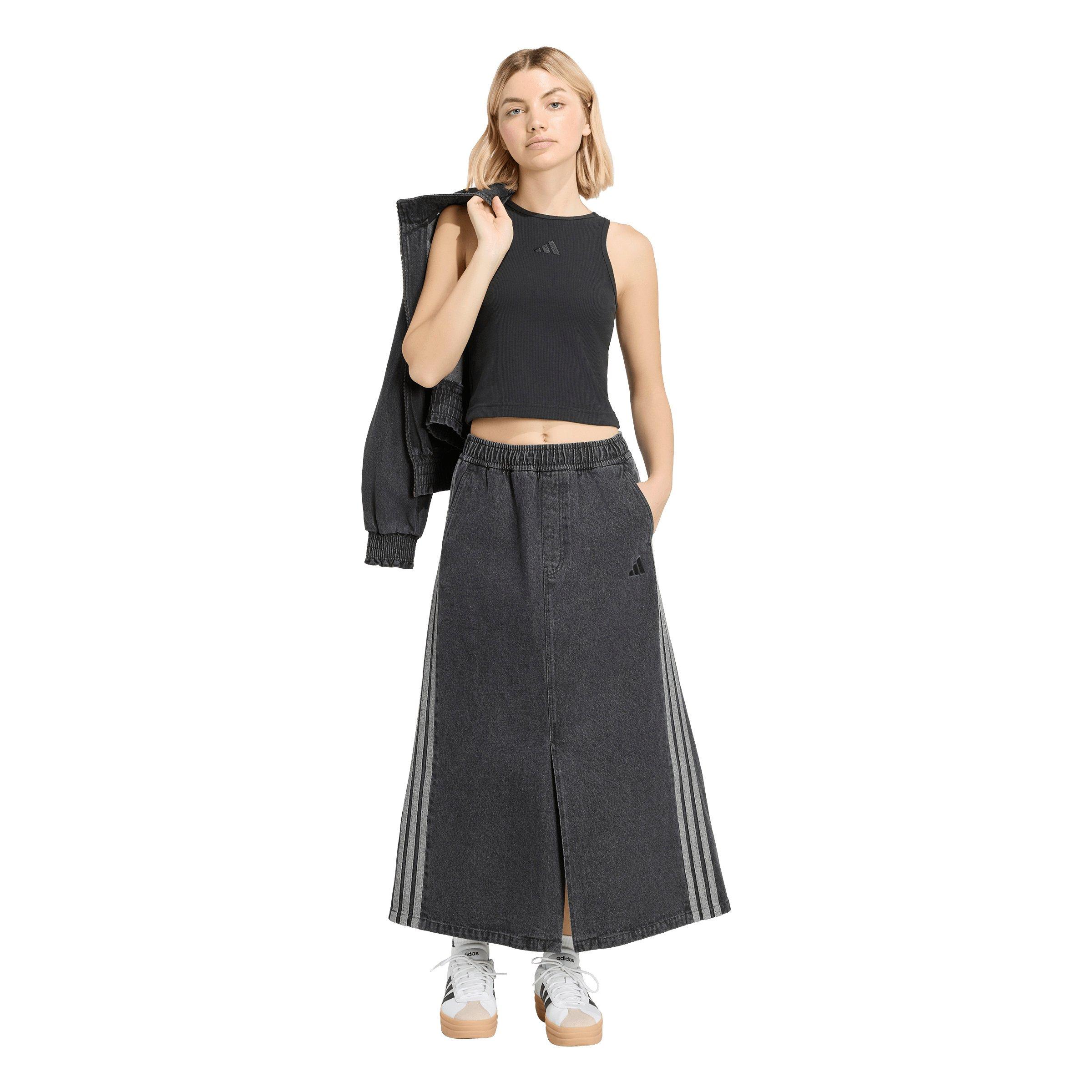 adidas Women's Stadium Dark Washed Denim Loose Fit Skirt - Black - BLACK
