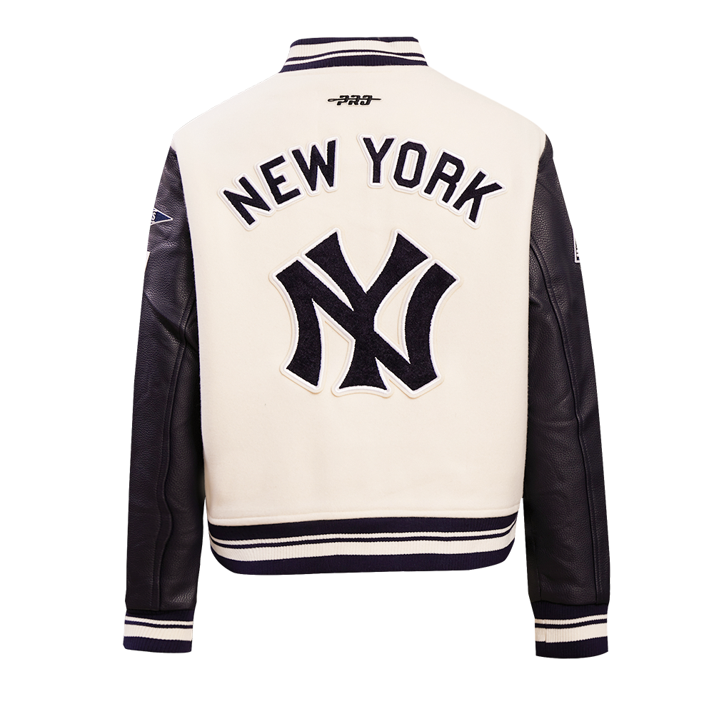 Pro Standard Women's MLB New York Yankees Retro Classic Rib Wool Varsity Jacket -Eggshell/ Navy - EGGSHELL/NAVY Thumbnail View 2