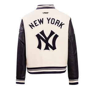 Pro Standard Women's MLB New York Yankees Retro Classic Rib Wool Varsity Jacket -Eggshell/ Navy