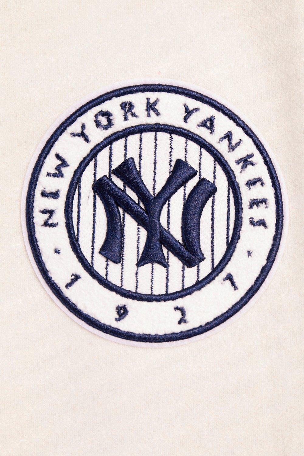 Pro Standard Women's MLB New York Yankees Retro Classic Rib Wool Varsity Jacket -Eggshell/ Navy - EGGSHELL/NAVY Thumbnail View 6