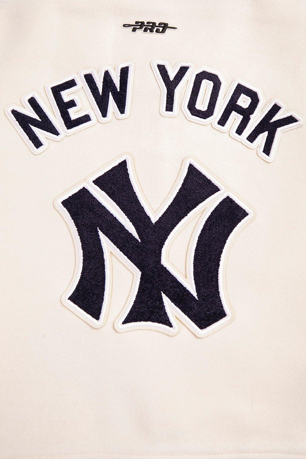 Pro Standard Women's MLB New York Yankees Retro Classic Rib Wool Varsity Jacket -Eggshell/ Navy - EGGSHELL/NAVY Thumbnail View 7