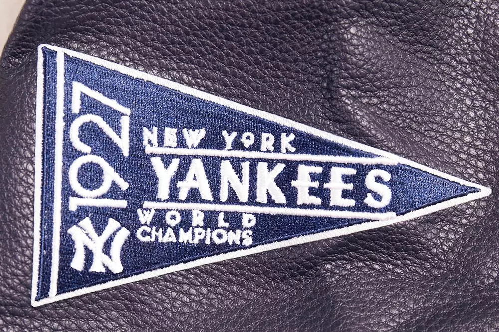 Pro Standard Women's MLB New York Yankees Retro Classic Rib Wool Varsity Jacket -Eggshell/ Navy - EGGSHELL/NAVY