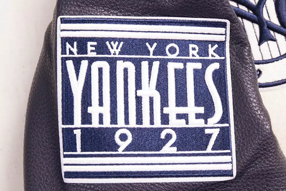 Pro Standard Women's MLB New York Yankees Retro Classic Rib Wool Varsity Jacket - Eggshell/ Navy - EGGSHELL/NAVY