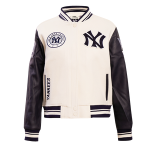 Pro Standard Women's MLB New York Yankees Retro Classic Rib Wool Varsity Jacket -Eggshell/ Navy