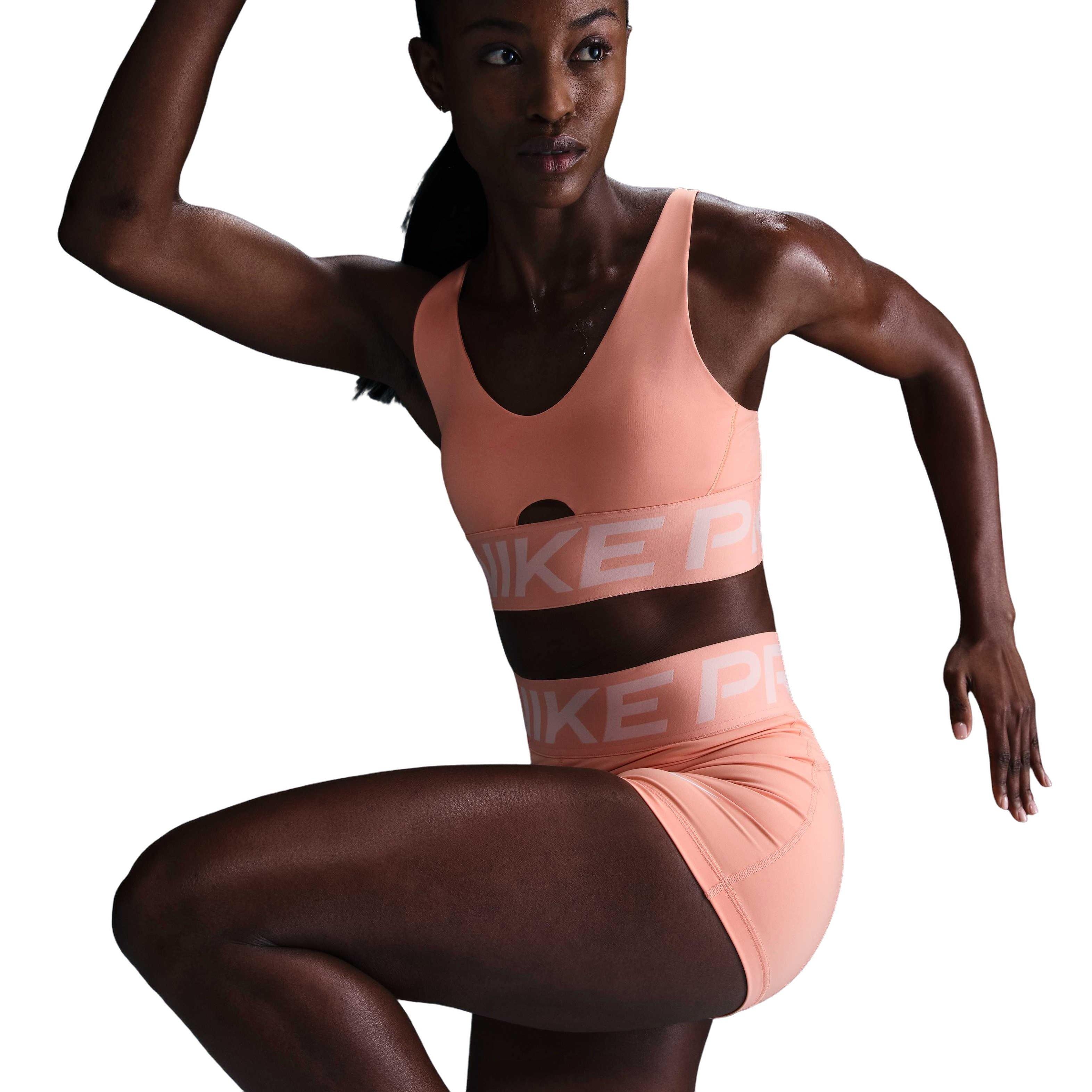 Nike Women's Pro Indy Plunge Bold Med-Support Padded Sports Bra -Orange - ORANGE Thumbnail View 3