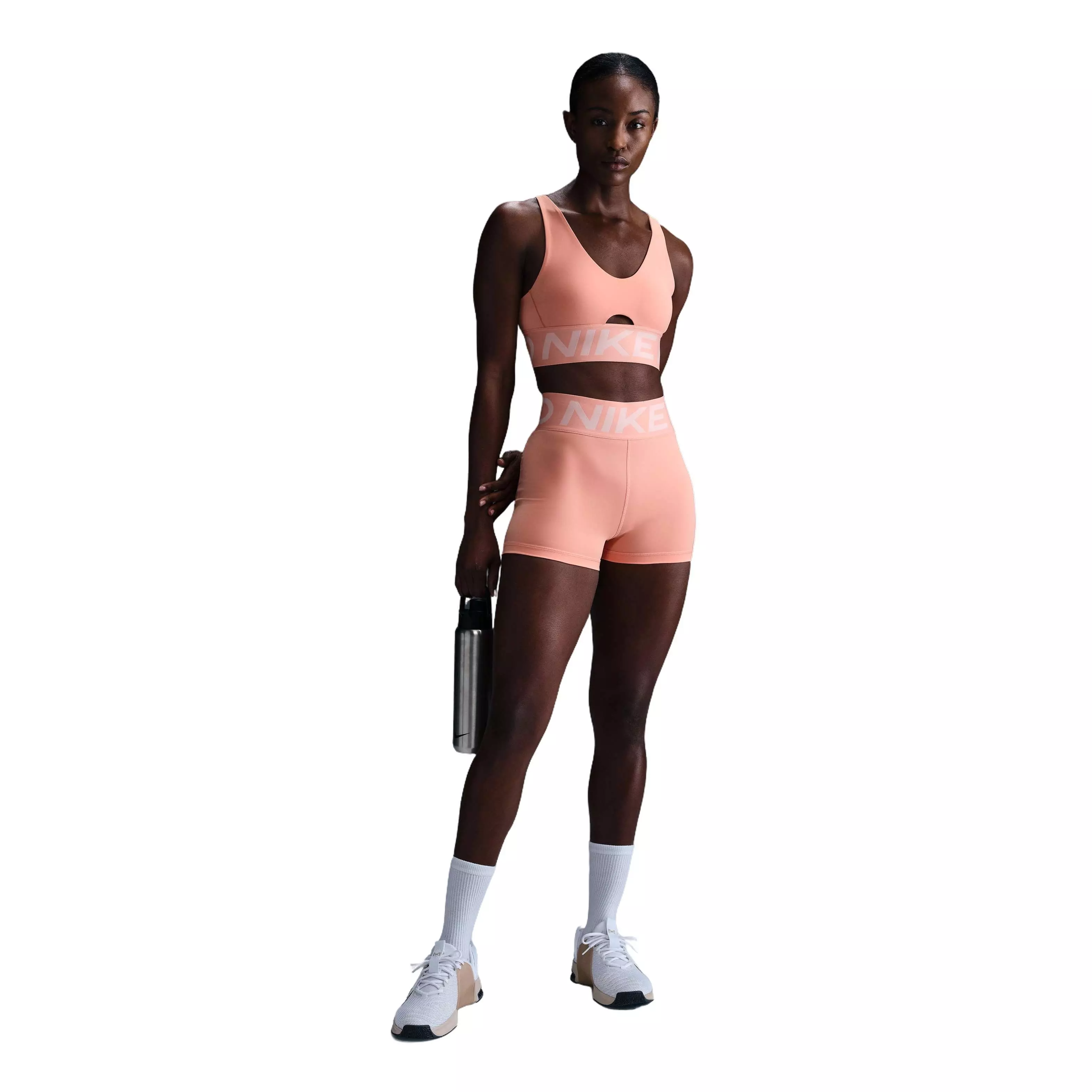 Nike Women's Pro Indy Plunge Bold Med-Support Padded Sports Bra -Orange - ORANGE