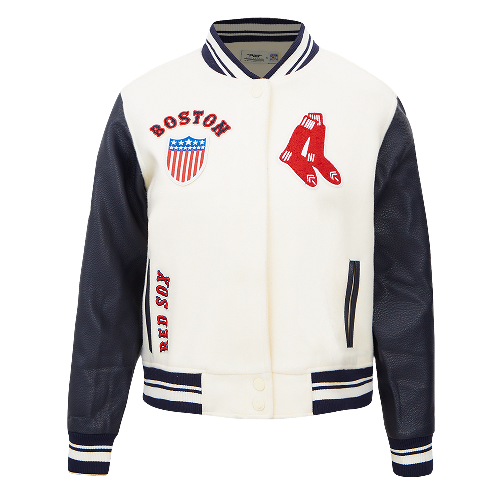 Pro Standard Women's MLB Boston Red Sox Retro Classic Rib Wool Varsity Jacket -Eggshell/Navy - EGGSHELL/NAVY Thumbnail View 1