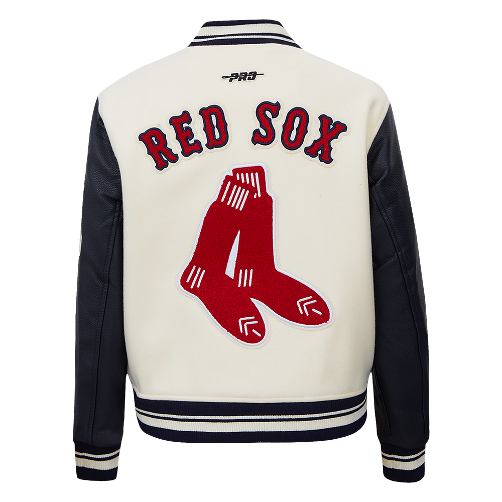 Pro Standard Women's MLB Boston Red Sox Retro Classic Rib Wool Varsity Jacket - Eggshell/Navy - EGGSHELL/NAVY Thumbnail View 2