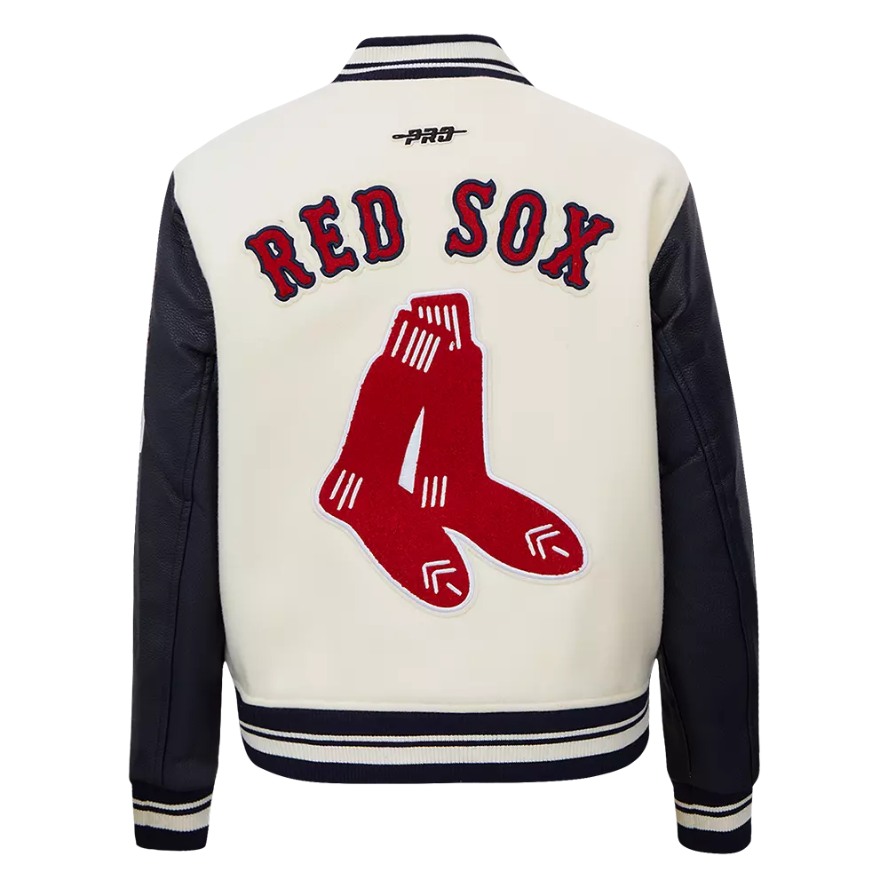 Pro Standard Women's MLB Boston Red Sox Retro Classic Rib Wool Varsity Jacket -Eggshell/Navy - EGGSHELL/NAVY