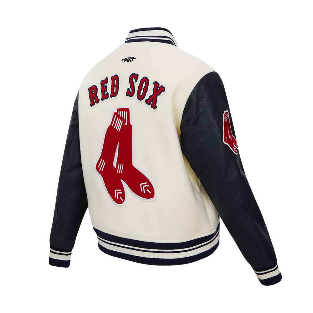 Pro Standard Women's MLB Boston Red Sox Retro Classic Rib Wool Varsity Jacket - Eggshell/Navy - EGGSHELL/NAVY Thumbnail View 4