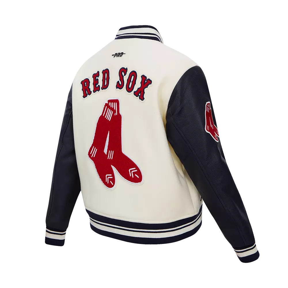 Pro Standard Women's MLB Boston Red Sox Retro Classic Rib Wool Varsity Jacket - Eggshell/Navy - EGGSHELL/NAVY
