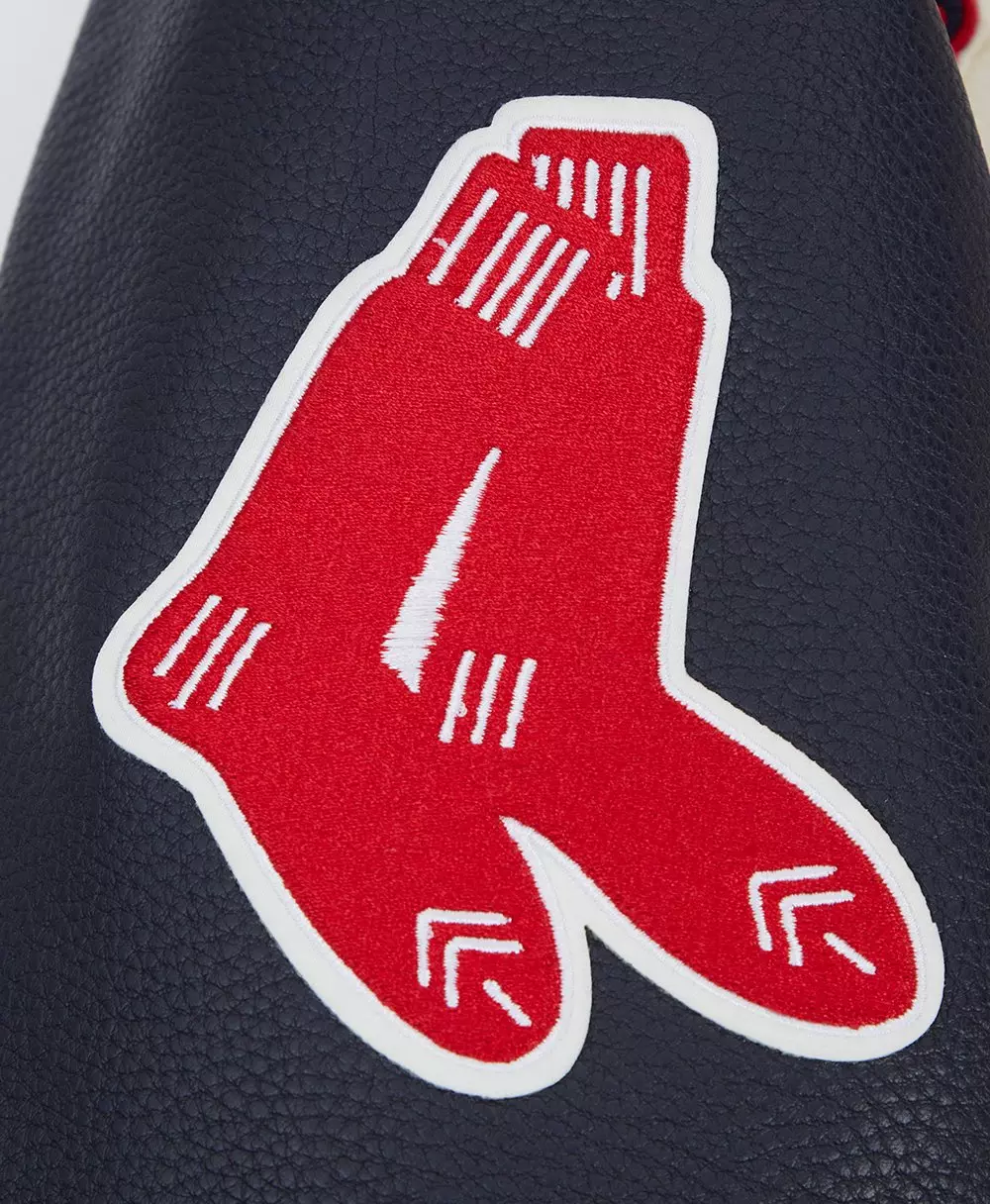 Pro Standard Women's MLB Boston Red Sox Retro Classic Rib Wool Varsity Jacket -Eggshell/Navy - EGGSHELL/NAVY