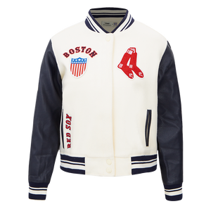 Pro Standard Women's MLB Boston Red Sox Retro Classic Rib Wool Varsity Jacket -Eggshell/Navy