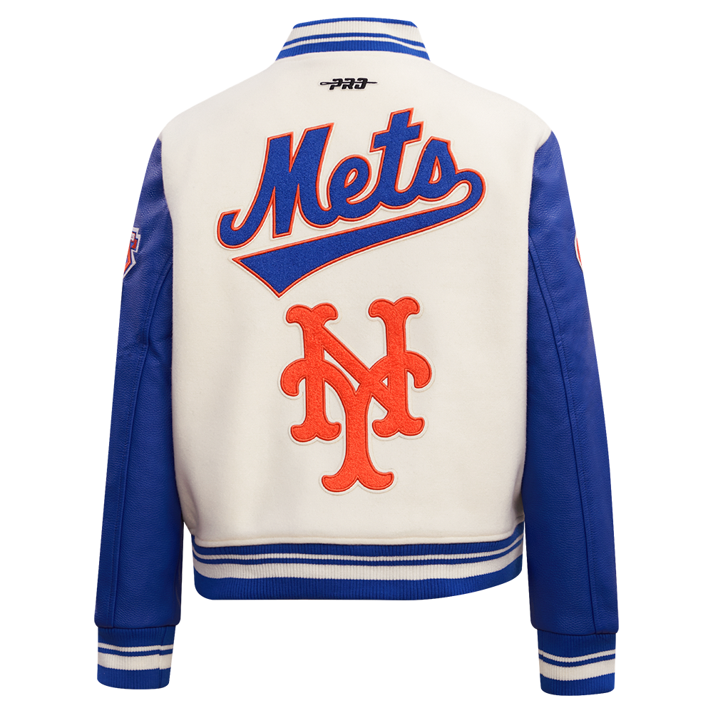 Pro Standard Women's MLB New York Mets Retro Classic Rib Wool Varsity Jacket -Eggshell/Royal Blue - EGGSHELL/ROYAL BLUE Thumbnail View 2