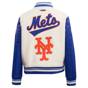 Pro Standard Women's MLB New York Mets Retro Classic Rib Wool Varsity Jacket -Eggshell/Royal Blue