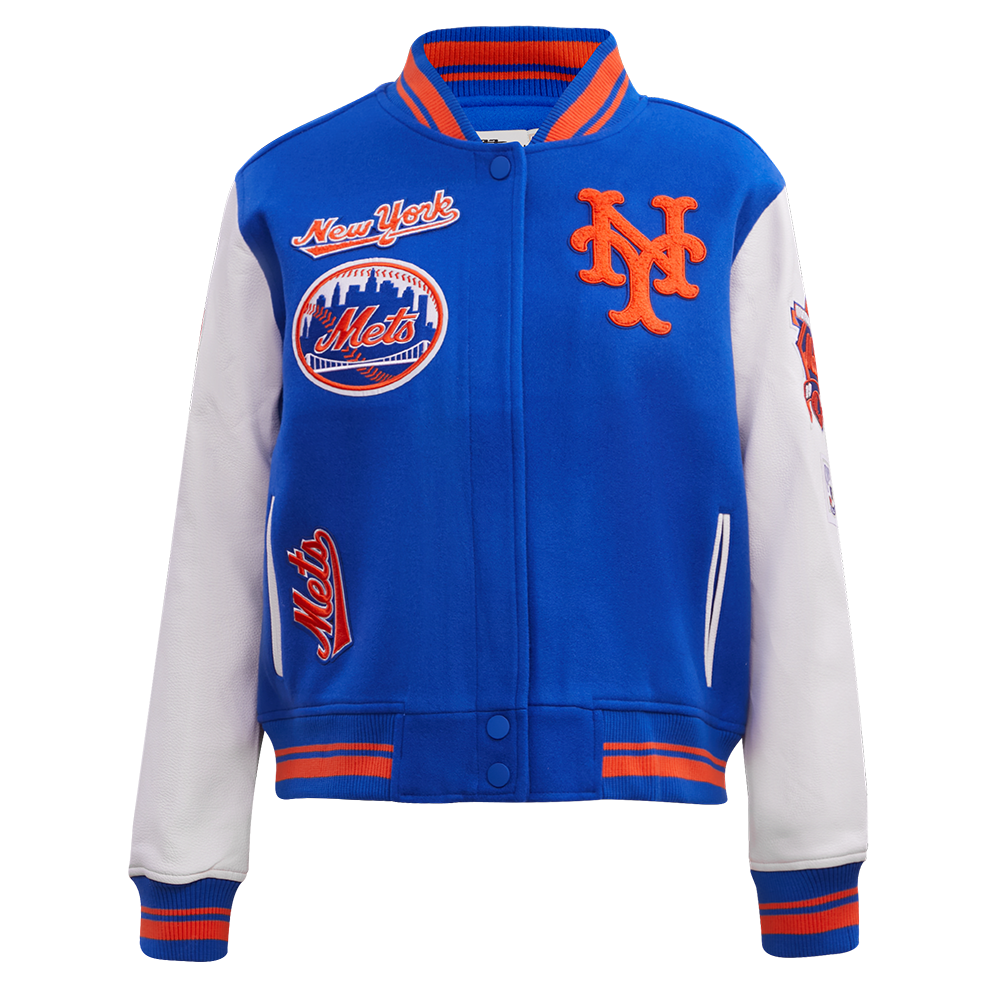 Pro Standard Women's MLB New York Mets Retro Classic Rib Wool Varsity Jacket - Royal/Orange - ROYAL/ORANGE Thumbnail View 1