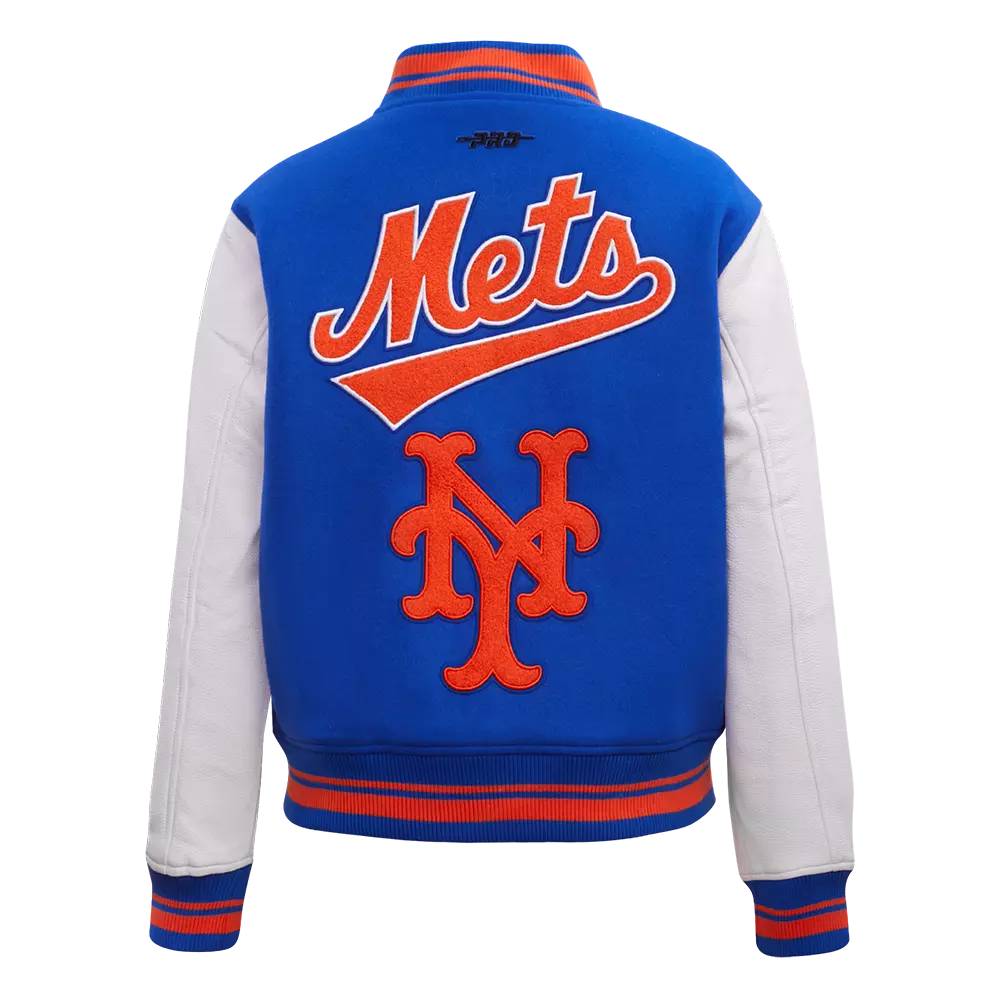 Pro Standard Women's MLB New York Mets Retro Classic Rib Wool Varsity Jacket -Royal/Orange - ROYAL/ORANGE