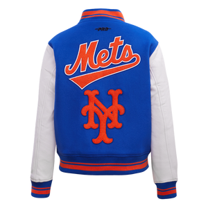 Pro Standard Women's MLB New York Mets Retro Classic Rib Wool Varsity Jacket -Royal/Orange