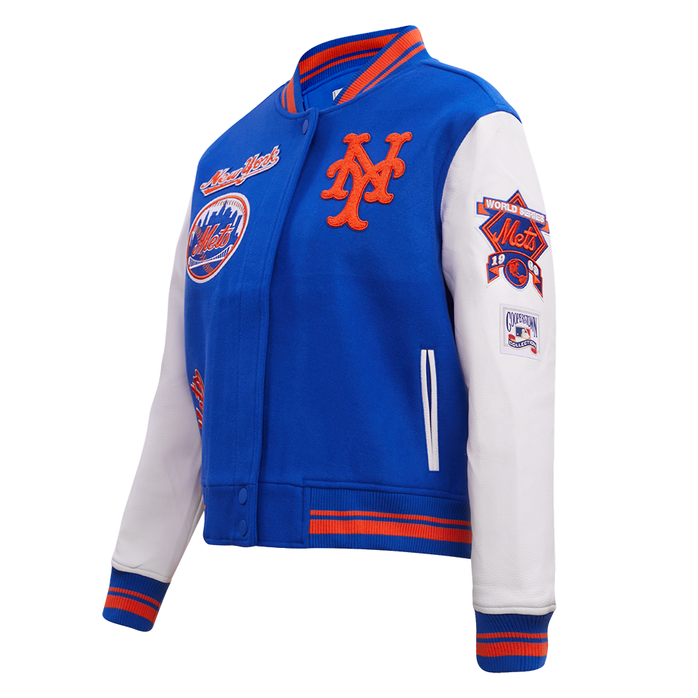 Pro Standard Women's MLB New York Mets Retro Classic Rib Wool Varsity Jacket - Royal/Orange - ROYAL/ORANGE Thumbnail View 3