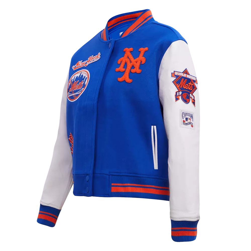 Pro Standard Women's MLB New York Mets Retro Classic Rib Wool Varsity Jacket - Royal/Orange - ROYAL/ORANGE