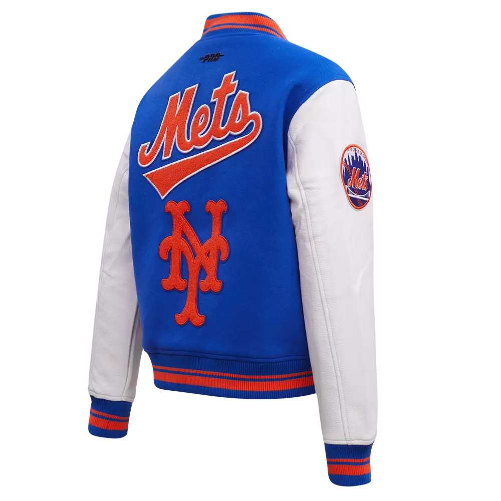 Pro Standard Women's MLB New York Mets Retro Classic Rib Wool Varsity Jacket -Royal/Orange - ROYAL/ORANGE
