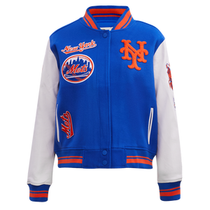 Pro Standard Women's MLB New York Mets Retro Classic Rib Wool Varsity Jacket -Royal/Orange