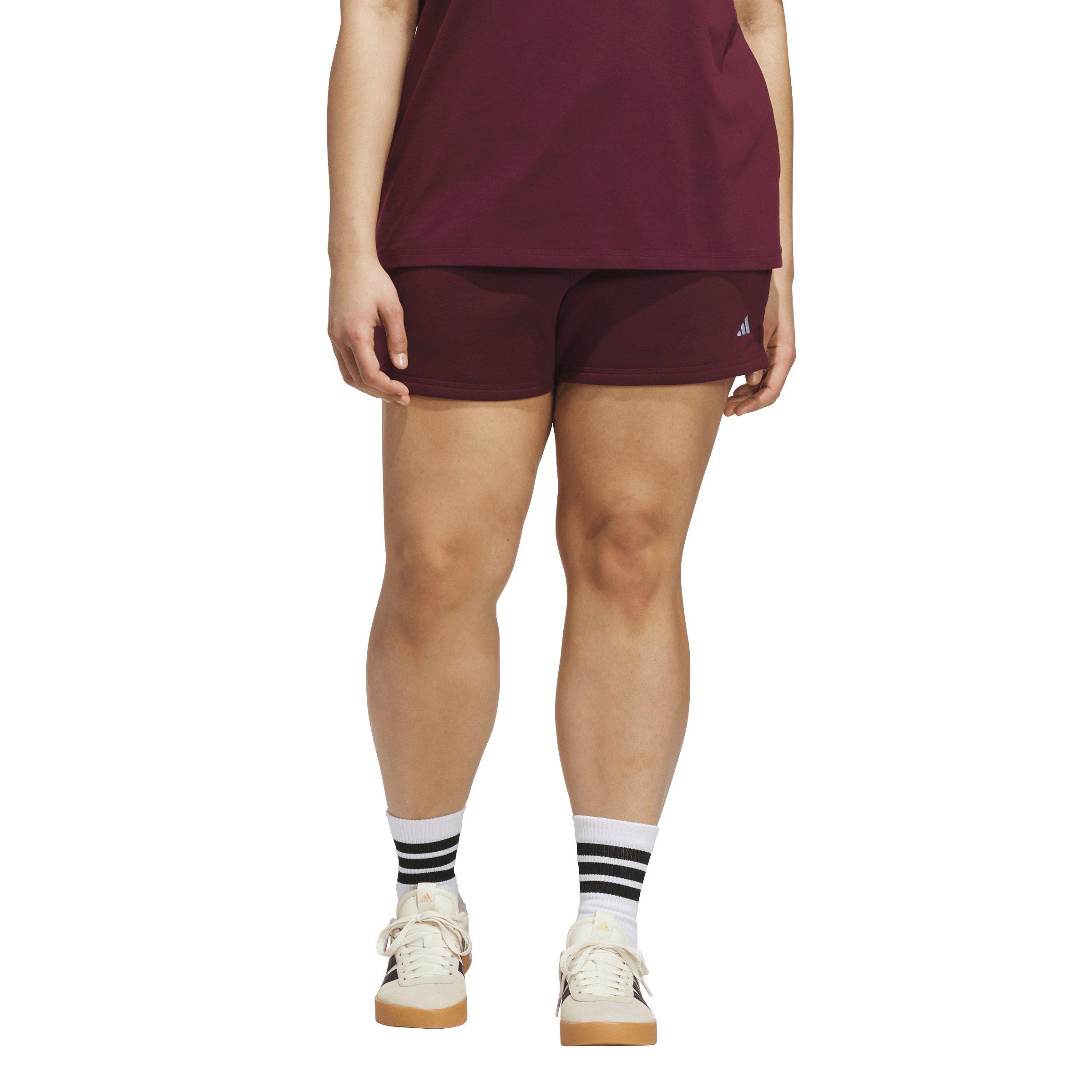 adidas Women's Essentials Feel Cozy Small Logo Shorts - Maroon - MAROON