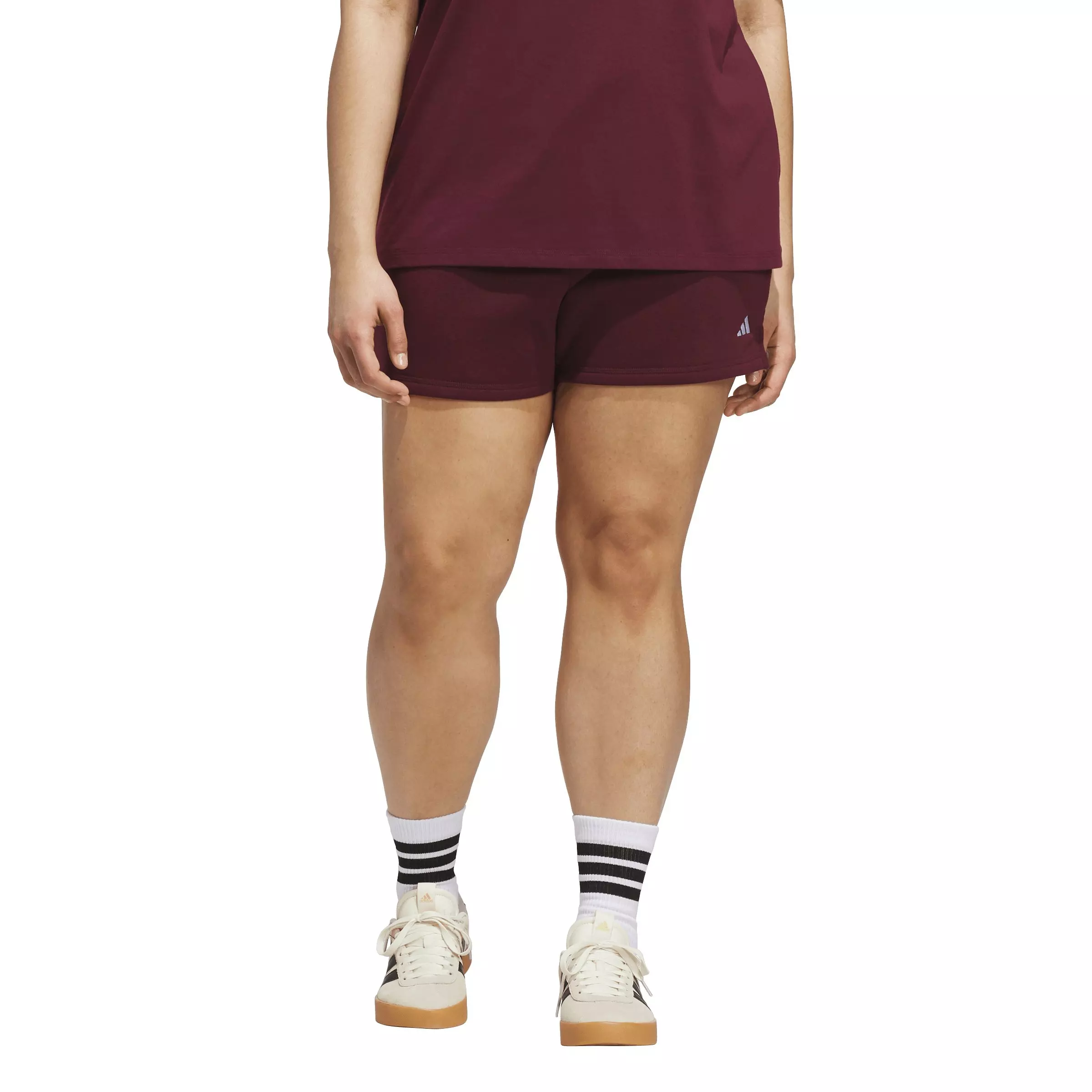 adidas Women's Essentials Feel Cozy Small Logo Shorts - Maroon - MAROON