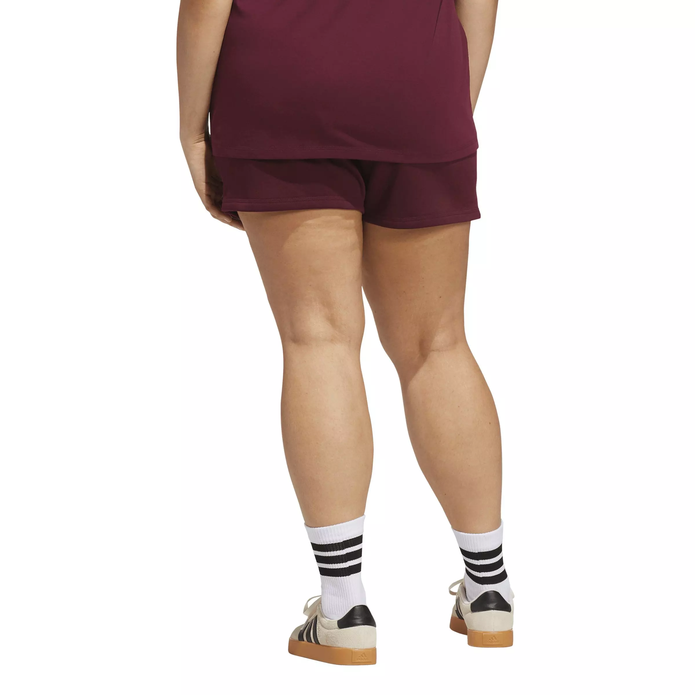 adidas Women's Essentials Feel Cozy Small Logo Shorts - Maroon - MAROON