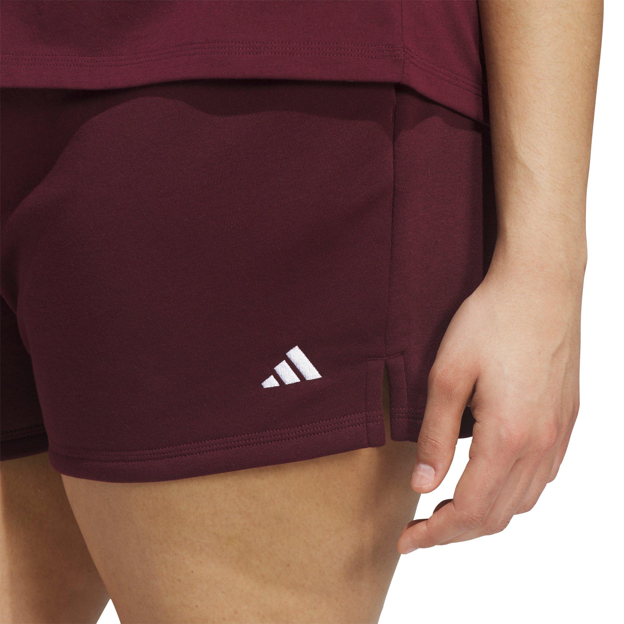 adidas Women's Essentials Feel Cozy Small Logo Shorts - Maroon - MAROON