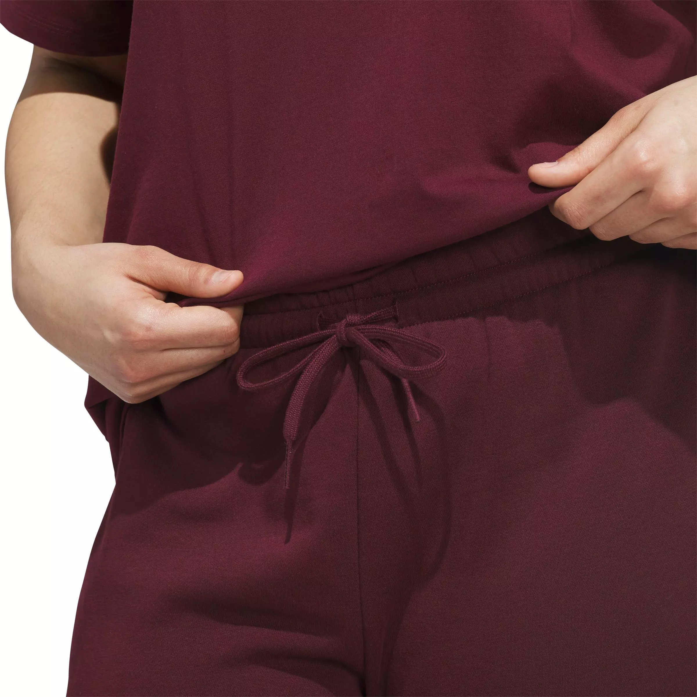 adidas Women's Essentials Feel Cozy Small Logo Shorts - Maroon - MAROON