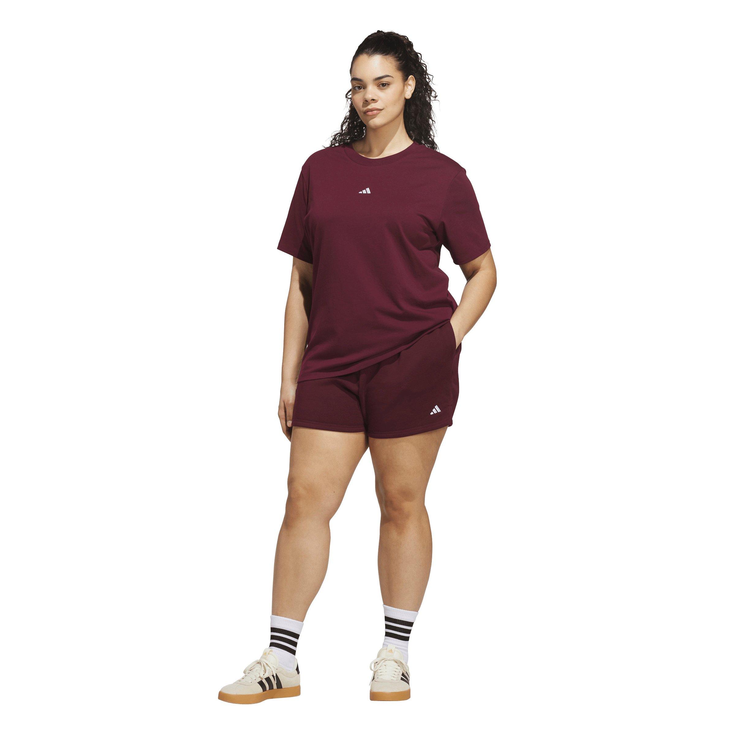 adidas Women's Essentials Feel Cozy Small Logo Shorts - Maroon - MAROON