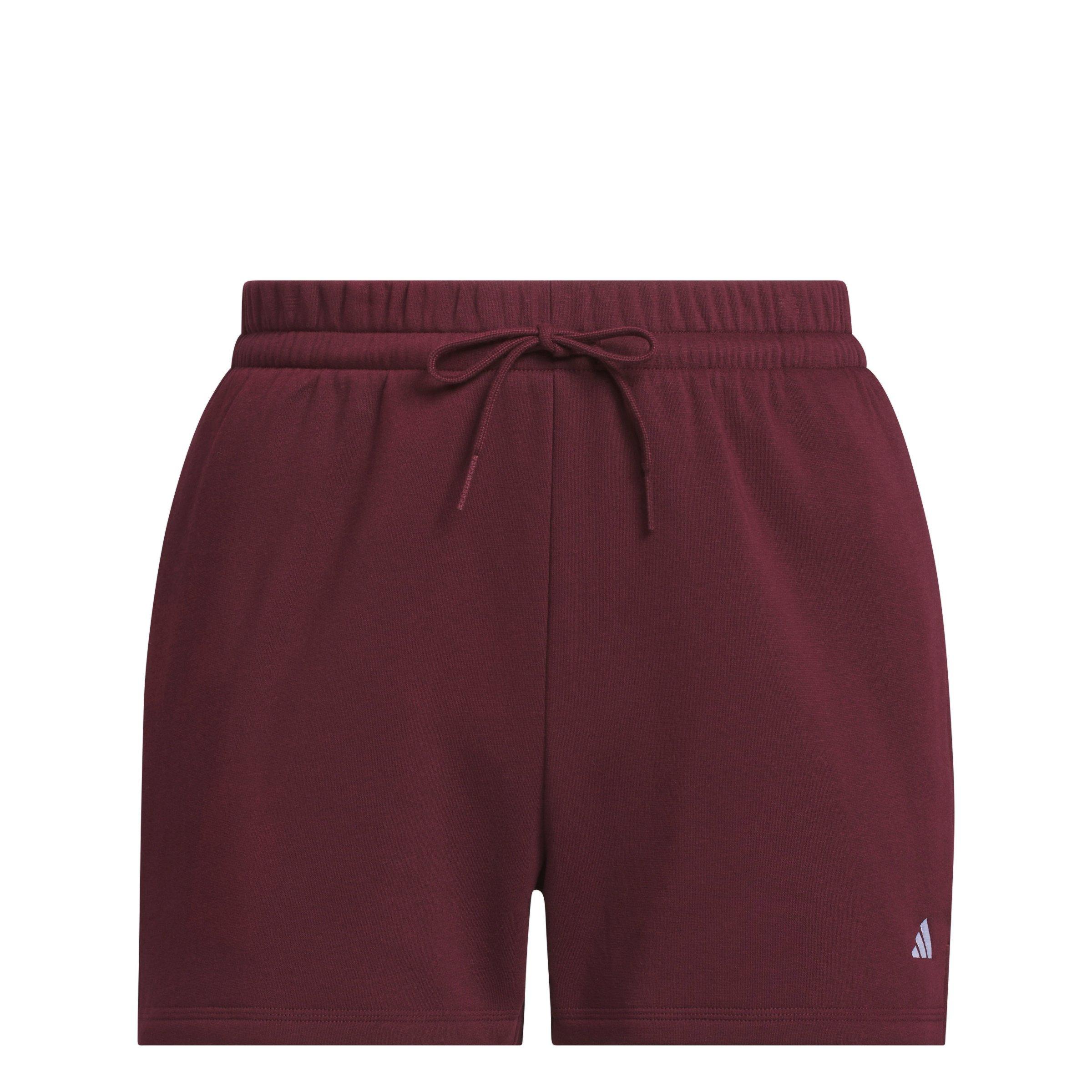 adidas Women's Essentials Feel Cozy Small Logo Shorts - Maroon - MAROON
