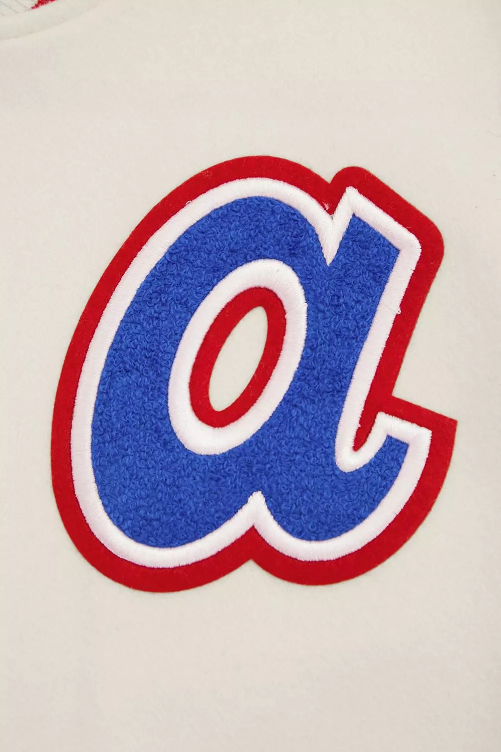 Pro Standard Women's MLB Atlanta Braves Retro Classic Rib Wool Varsity Jacket - Eggshell/Red - EGGSHELL/RED