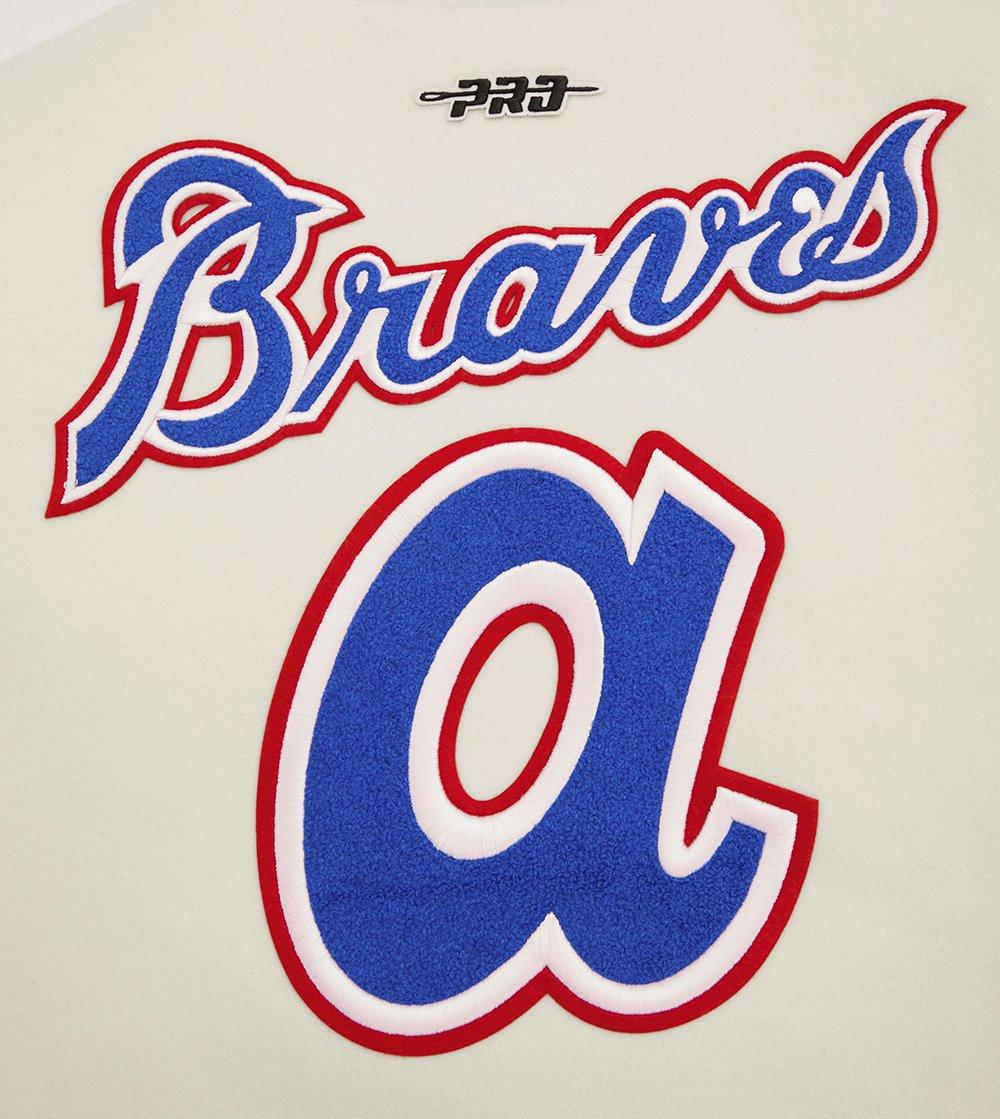 Pro Standard Women's MLB Atlanta Braves Retro Classic Rib Wool Varsity Jacket -Eggshell/Red - EGGSHELL/RED Thumbnail View 10