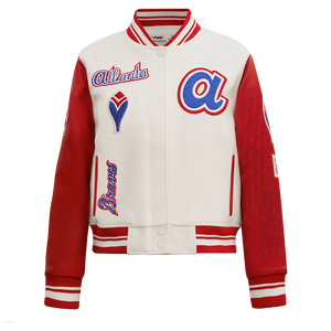 Pro Standard Women's MLB Atlanta Braves Retro Classic Rib Wool Varsity Jacket -Eggshell/Red
