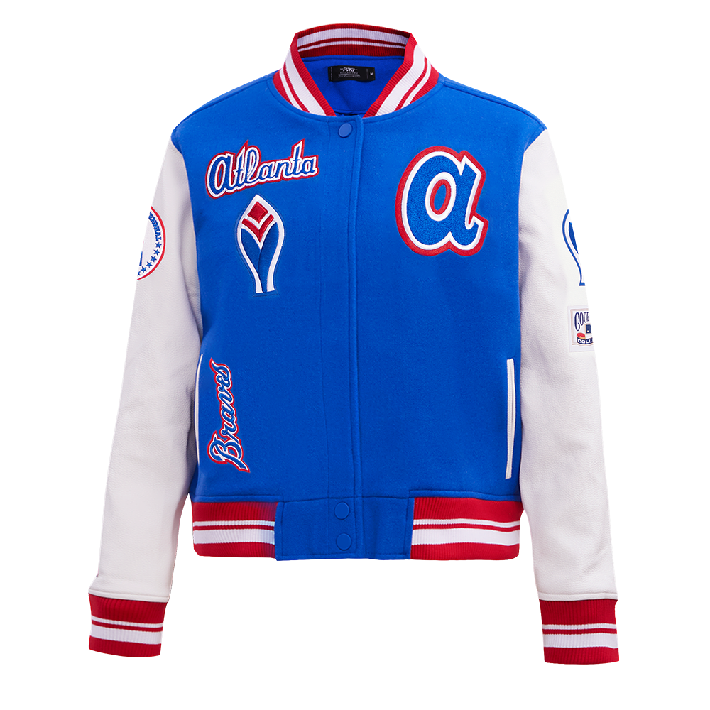 Pro Standard Women's MLB Atlanta Braves Retro Classic Rib Wool Varsity Jacket -Royal Blue/Red - ROYAL/RED Thumbnail View 1