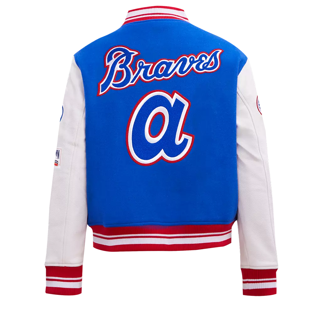 Pro Standard Women's MLB Atlanta Braves Retro Classic Rib Wool Varsity Jacket -Royal Blue/Red - ROYAL/RED
