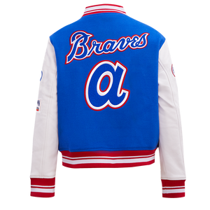 Pro Standard Women's MLB Atlanta Braves Retro Classic Rib Wool Varsity Jacket -Royal Blue/Red