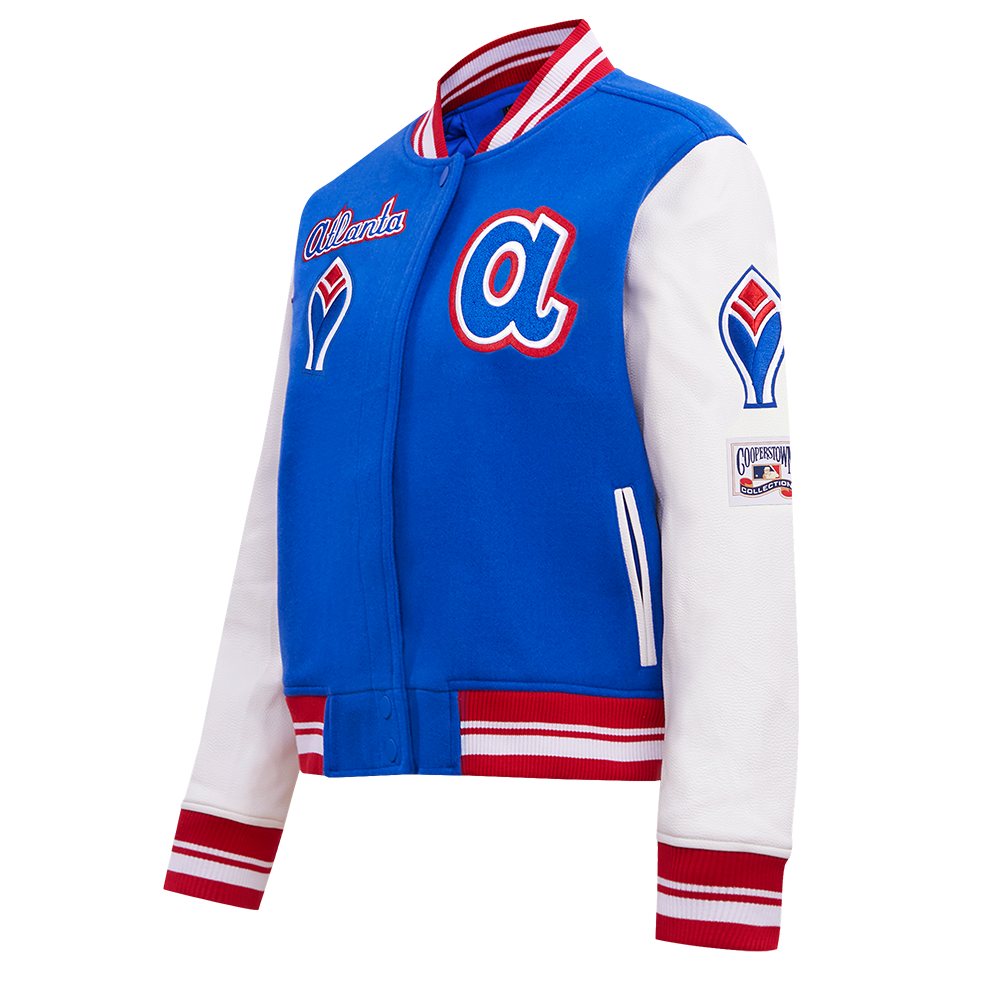 Pro Standard Women's MLB Atlanta Braves Retro Classic Rib Wool Varsity Jacket -Royal Blue/Red - ROYAL/RED Thumbnail View 3