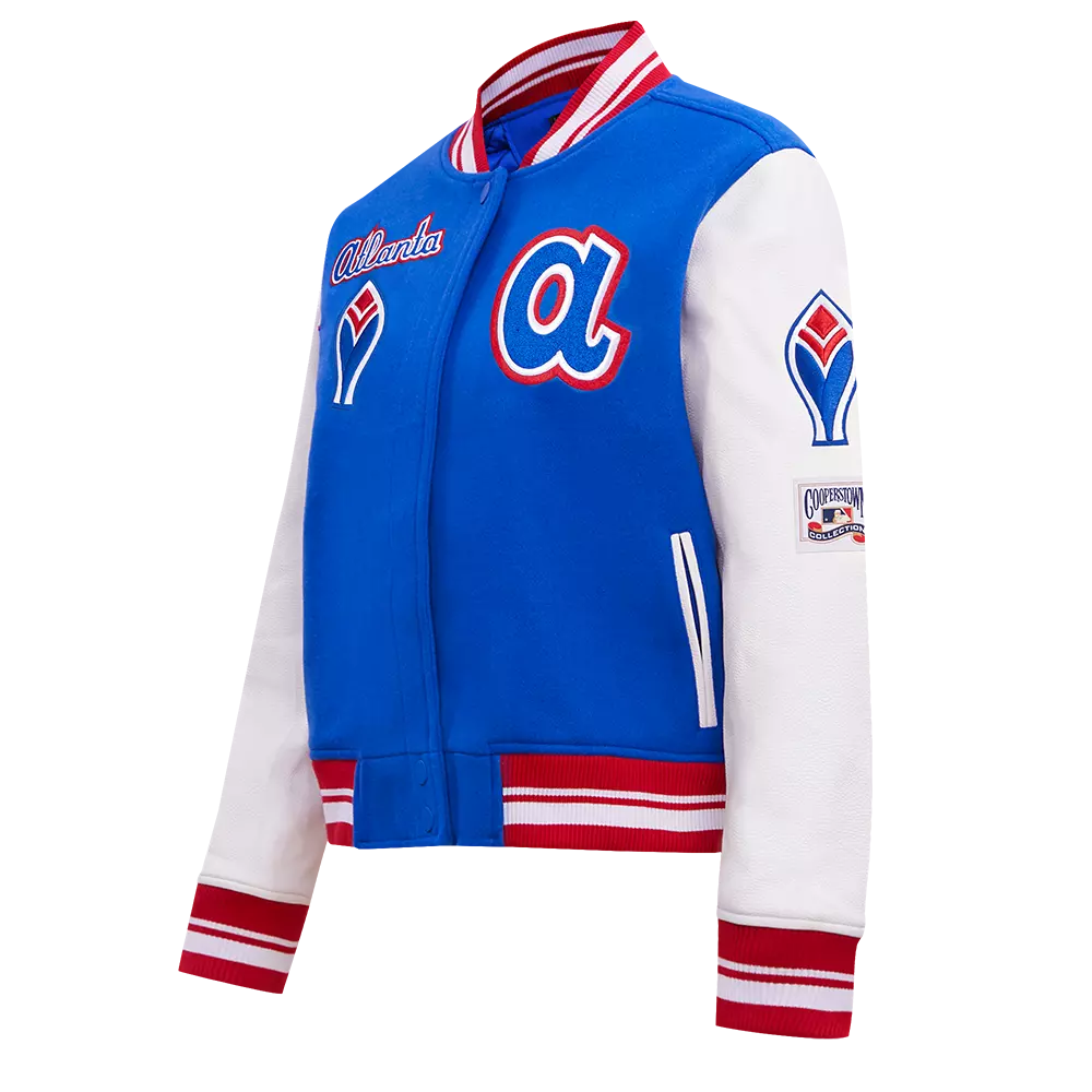Pro Standard Women's MLB Atlanta Braves Retro Classic Rib Wool Varsity Jacket -Royal Blue/Red - ROYAL/RED